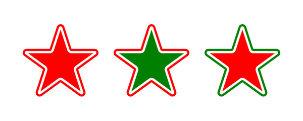 Red and green star shape outline icons set vector. Collection of stars logo illustration isolated on white background.