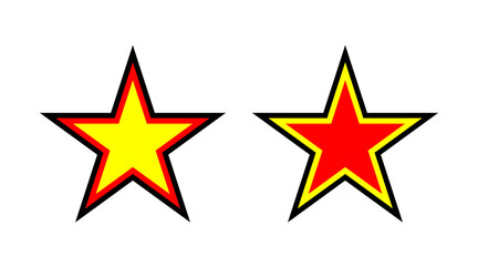 Black, red and yellow star shape flat icons set vector. Collection of stars logo illustration isolated on white background.