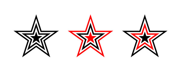 Black and red star line icons set illustration. Collection of stars stripe logo isolated on white background vector.