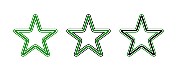 Green and black star line icons set illustration. Collection of stars stripe logo isolated on white background vector.