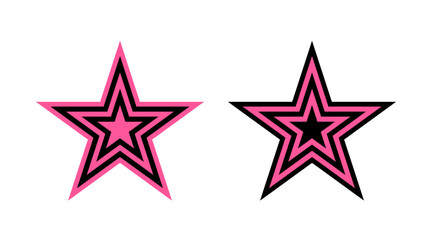 Pink and black star outline icons set illustration vector. Collection of stars shape logo isolated on white background.