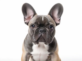 Rostro de bulldog francés, mirando hacia la cámara, sobre fondo blanco  - obrazy, fototapety, plakaty
