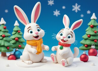 Cute christmas rabbits - 686703343