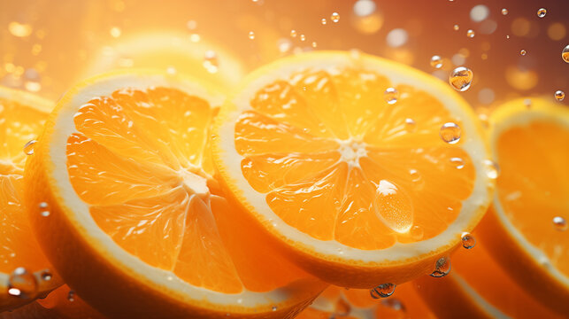 Pomarańcze makro z kroplami wody. zbliżenie makro.