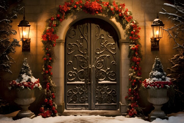 Fototapeta premium Porch and door in christmas decorations