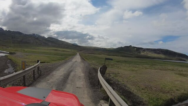 SLOW MOTION SHOT - Driving in the Snaefellsnes Peninsula, Iceland. Driving to Grundarfjordur village.