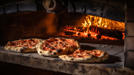 Italian pizza is cooked in a wood-fired oven.