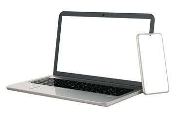 Fototapeta premium Laptop and smartphone, 3D rendering isolated on transparent background