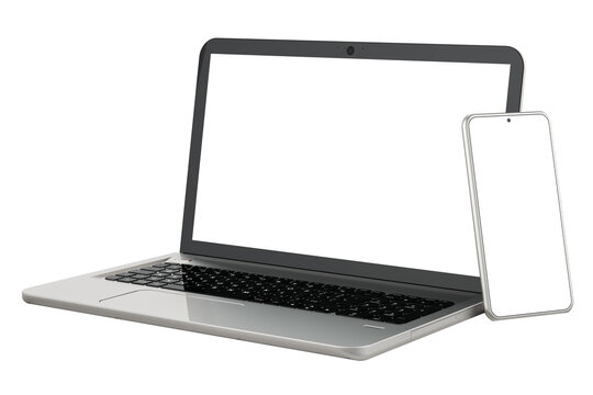 Laptop and smartphone, 3D rendering isolated on transparent background