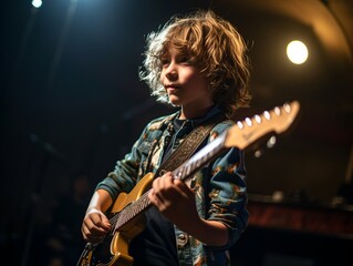 Obraz premium Boy playing electric guitar.