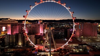 High Roller At Las Vegas In Nevada United States. Landmark Tourism Travel. Illuminated Las Vegas Skyline. High Roller At Las Vegas In Nevada United States. 