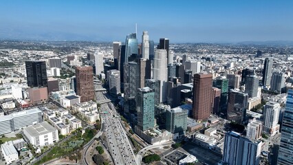 Corporate Buildings At Los Angeles In California United States. Corporate Buildings Scenery. Skyscrapers Background. Corporate Buildings At Los Angeles In California United States. 