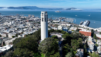 Coit Tower At San Francisco In California United States. Megalopolis Downtown Cityscape. Business...