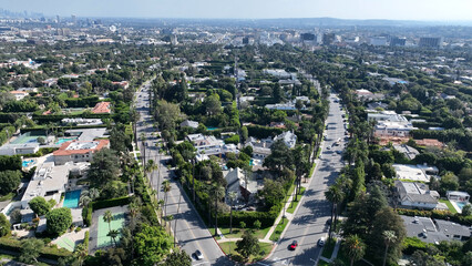 Naklejka premium Beverly Hills At Los Angeles In California United States. Famous Luxury Neighborhood. Downtown Cityscape. Beverly Hills At Los Angeles In California United States. 