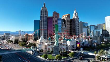 New York At Las Vegas In Nevada United States. Famous Theme City Landscape. Entertainment Scenery. New York At Las Vegas In Nevada United States. 