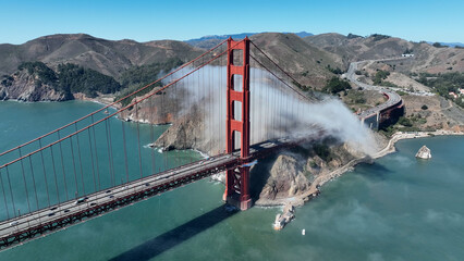 Golden Gate Bridge Aerial At San Francisco In California United States. Megalopolis Downtown...