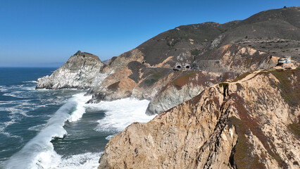 Coastal Line At Highway 1 In California United States. Historic Road Trip In Ocean Road Of California. Seaside Landscape. Coastal Line At Highway 1 In California United States. 