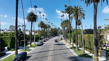 Carmelita Drive At Beverly Hills In Los Angeles United States. Famous Luxury Neighborhood. Downtown Cityscape. Carmelita Drive At Beverly Hills In Los Angeles United States.  - obrazy, fototapety, plakaty