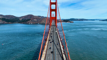 Golden Gate Bridge Aerial At San Francisco In California United States. Highrise Building...