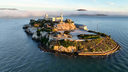 Alcatraz Island At San Francisco In California United States. Nature Island Prison. Tourism Landmark. Alcatraz Island At San Francisco In California United States.  - obrazy, fototapety, plakaty