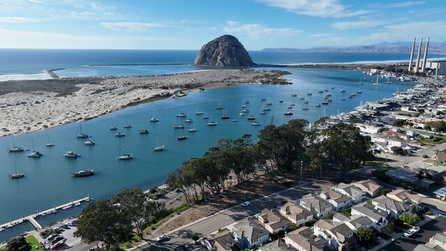 Panoramic View At Morro Bay In California United States. Nature Travel Background. Seascape Landscape. Panoramic View At Morro Bay In California United States. 