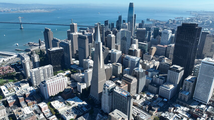 Highrise Building At San Francisco In California United States. Downtown City Skyline. Transportation Scenery. Highrise Building At San Francisco In California United States. 