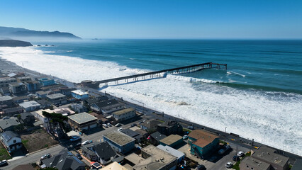 Fishing Pier At Pacifica In California United States. Nature Travel Background. Pacific Ocean Landscape. Fishing Pier At Pacifica In California United States.  © bydronevideos