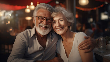 Happy senior couple in love having dinner. Concept of Romantic Companionship, Enduring Love, and Cherished Moments in Later Years.