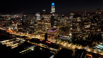 Night Sky At San Francisco In California United States. Highrise Building Architecture. Tourism Travel. Night Sky At San Francisco In California United States. 