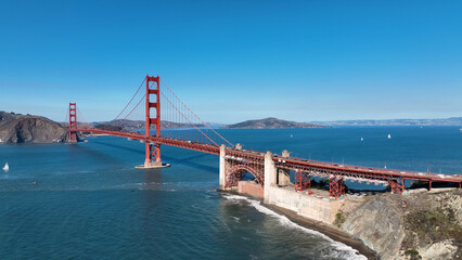 Golden Gate Bridge Aerial At San Francisco In California United States. Highrise Building Architecture. Tourism Travel. Golden Gate Bridge Aerial At San Francisco In California United States. 