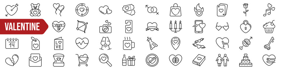 Valentines icon set. Valentines day collection. Linear style.