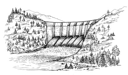 Hydro power station stock illustration