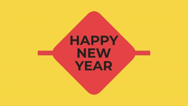 Modern Happy New Year text in shape on yellow gradient, motion abstract winter holidays, minimalism and promo style background