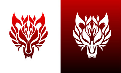illustration vector graphics of design symbol logo wolf head tribal art tattoo