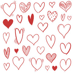 Hand drawn heart set - doodle heart shapes. PNG graphics with transparent background.