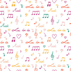 Seamless music texture - notes and clefs doodle fashion print pattern. PNG design with transparent background.