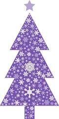 Christmas tree with snow flakes - greeting card design. PNG object with transparent background.