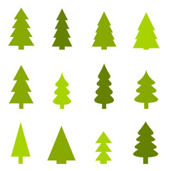 Obraz premium Christmas tree icon collection - green shapes simple set. PNG objects with transparent background.
