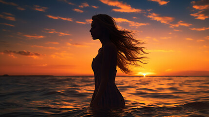 Silhouette of a woman on the beach.