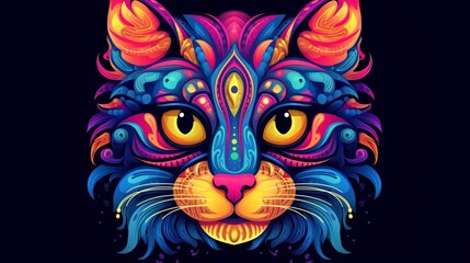 colorful cat head vector illustration in the style.Generative AI