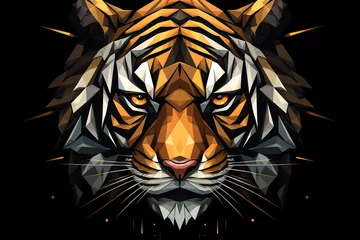 Zelfklevend Fotobehang angry tiger head with sacred geometry hand drawn illustration © antusher