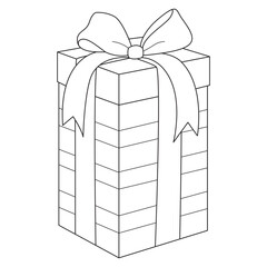 Gift box with bow. Package. Illustration. Coloring page. Line Art design vector illustration seamless coloring book. Separate objects. Hand drawn design elements.