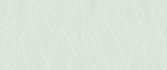 Tropical leaf wallpaper, luxury botanical nature leaf design, vector background with green banana leaf lines. Hand drawn, suitable for fabric design, print, cover, banner and invitations.	 - obrazy, fototapety, plakaty