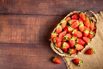 Ripe fresh strawberries in the basket.