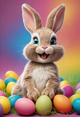 Fototapeta na wymiar Cute cartoon happy Easter bunny