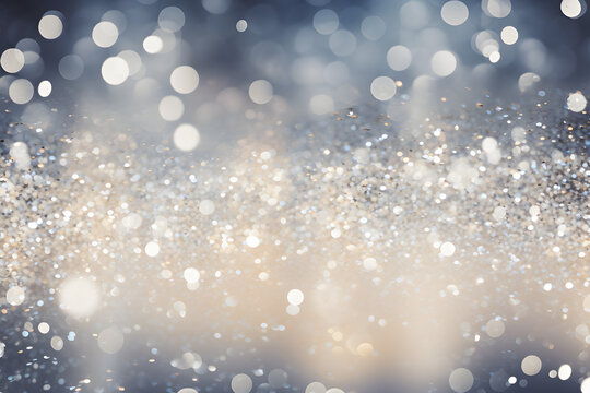 Silber funkelnde Lichter Festlicher Hintergrund mit Textur. Abstrakt Weihnachten glitzernde helle Bokeh unscharf und fallende Sterne. Winter-Karte oder Einladung