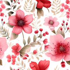 Floral seamless wallpaper in pink, red and white background for scrapbooking, crafts or art projects.	