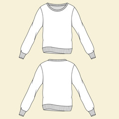 Sweatshirt technical fashion flat sketch vector illustration template front and back views.