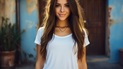 Naklejka premium Teen Girl White Tshirt On Blue, Background HD For Designer