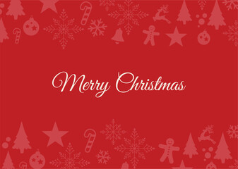 Fototapeta na wymiar Red Background Greeting Card with Merry Christmas Decorations Vector Illustration.